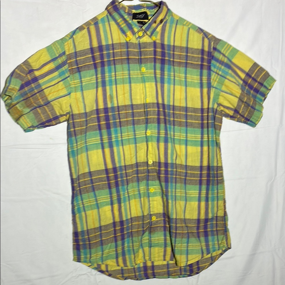 DEJ made in India Men's vivid Plaid Shirt in Yellow, Green, and Purple